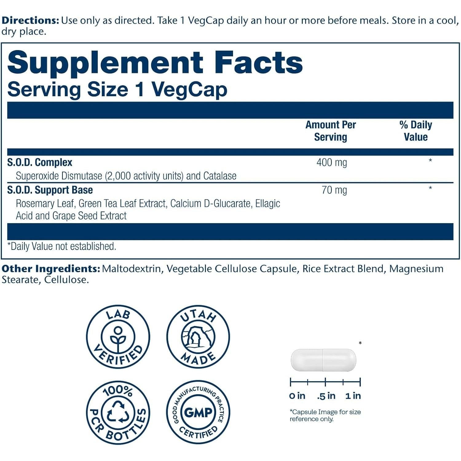 Buy now SOLARAY S.O.D. 2000 Plus - Superoxide Dismutase (SOD) and Catalase Antioxidant Supplement, Wellness Support - w/Green Tea Extract, Calcium, Rosemary, Grape Seed Extract, 60-Day Guarantee, 100 Servings at indiglob india