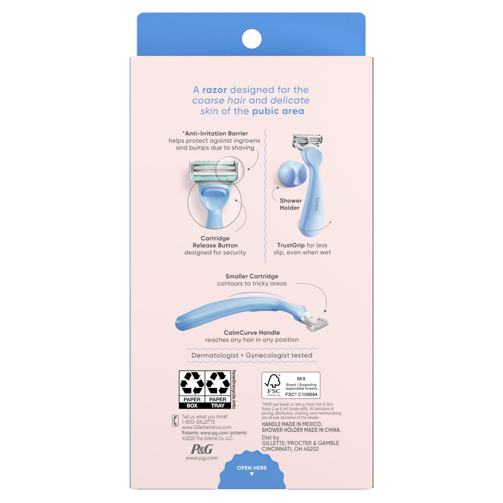 Gillette Venus for Pubic Hair and Skin, Bikini Razors for Women, Women's Razor Handle + 4 Blade Refills