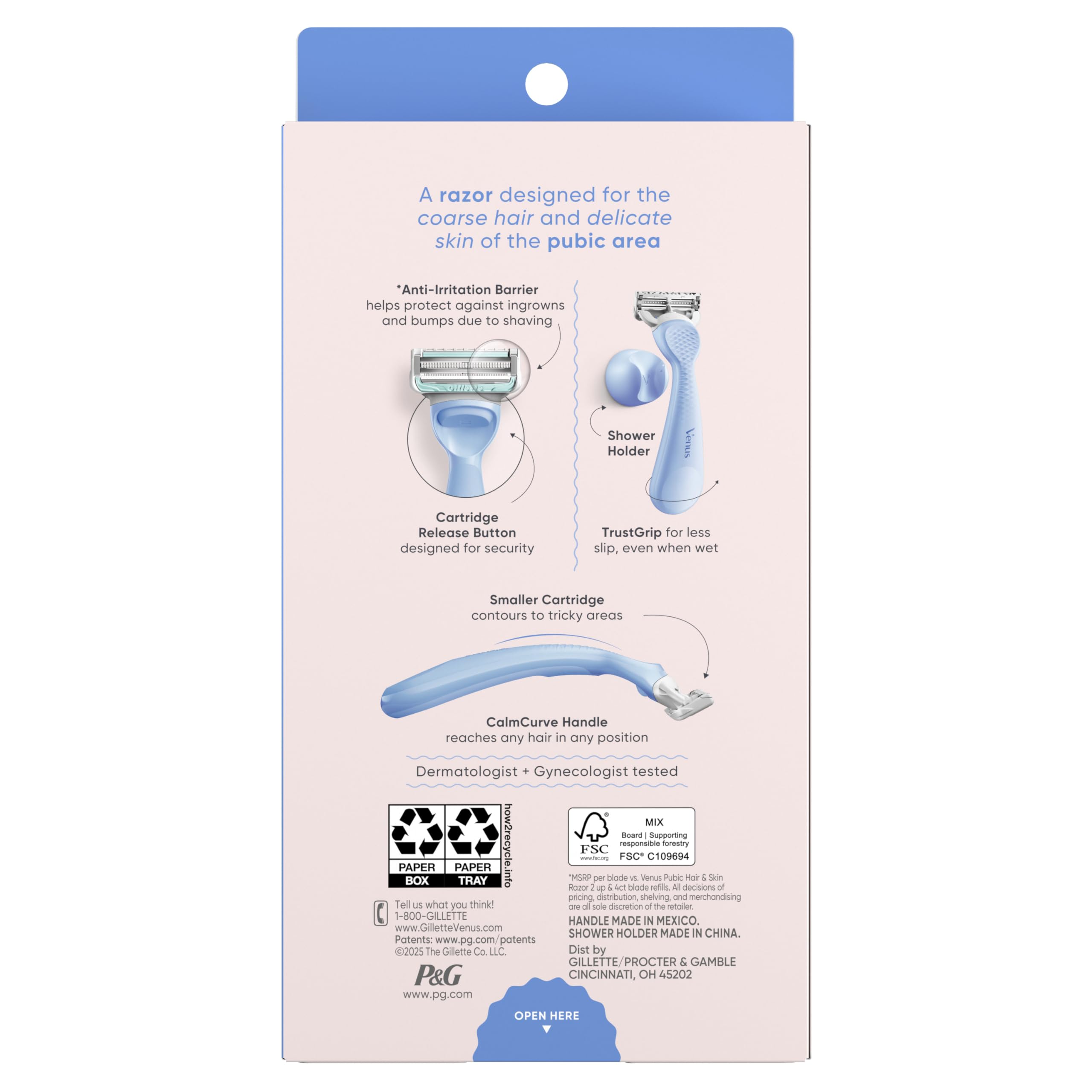 Gillette Venus for Pubic Hair and Skin, Bikini Razors for Women, Women's Razor Handle + 4 Blade Refills