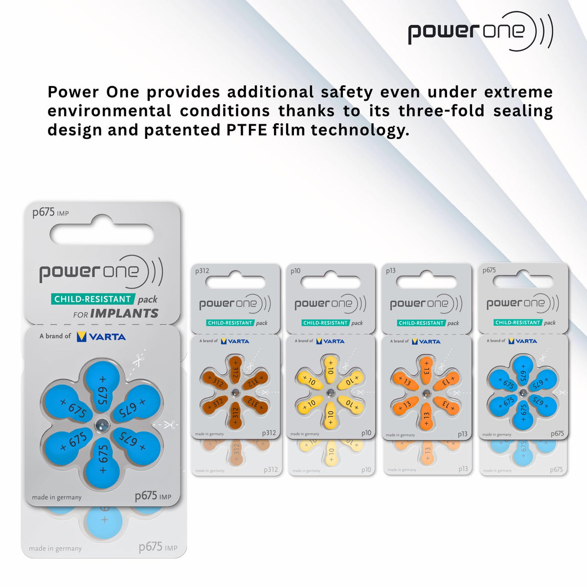 60 Mercury Free Hearing Aid Batteries Size: 675P Cochlear Implant by Power One