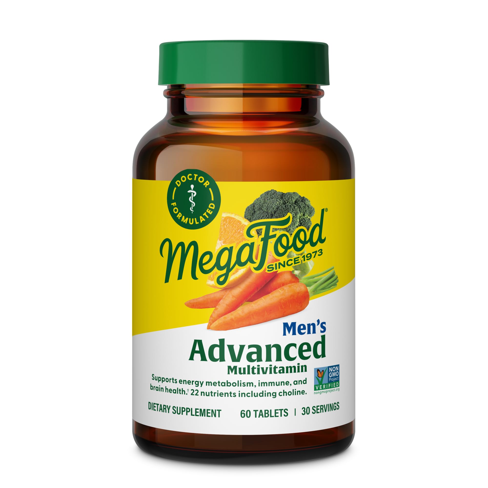 MegaFood Advanced Multivitamin for Men, Doctor Formulated, 120 Tablets | Immune Support, Cellular Energy, Heart & Brain Health, Choline, Methylfolate, Vitamin C, D3, Zinc, Vegetarian, 60 Servings