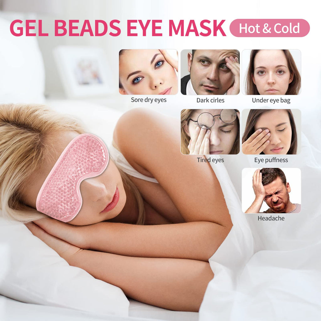 2PCS Gel Eye Mask Reusable Cold Therapy Gel Bead Eye Mask for Puffiness/Dark Circles/Eye Bags/Dry Eyes/Headaches/Migraines/Stress Relief, Cold Compress Mask (Pink)
