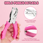 Single Hole Punch, 2 Pcs 1/4" and 1/8" Hole Puncher with Pink Soft Grip