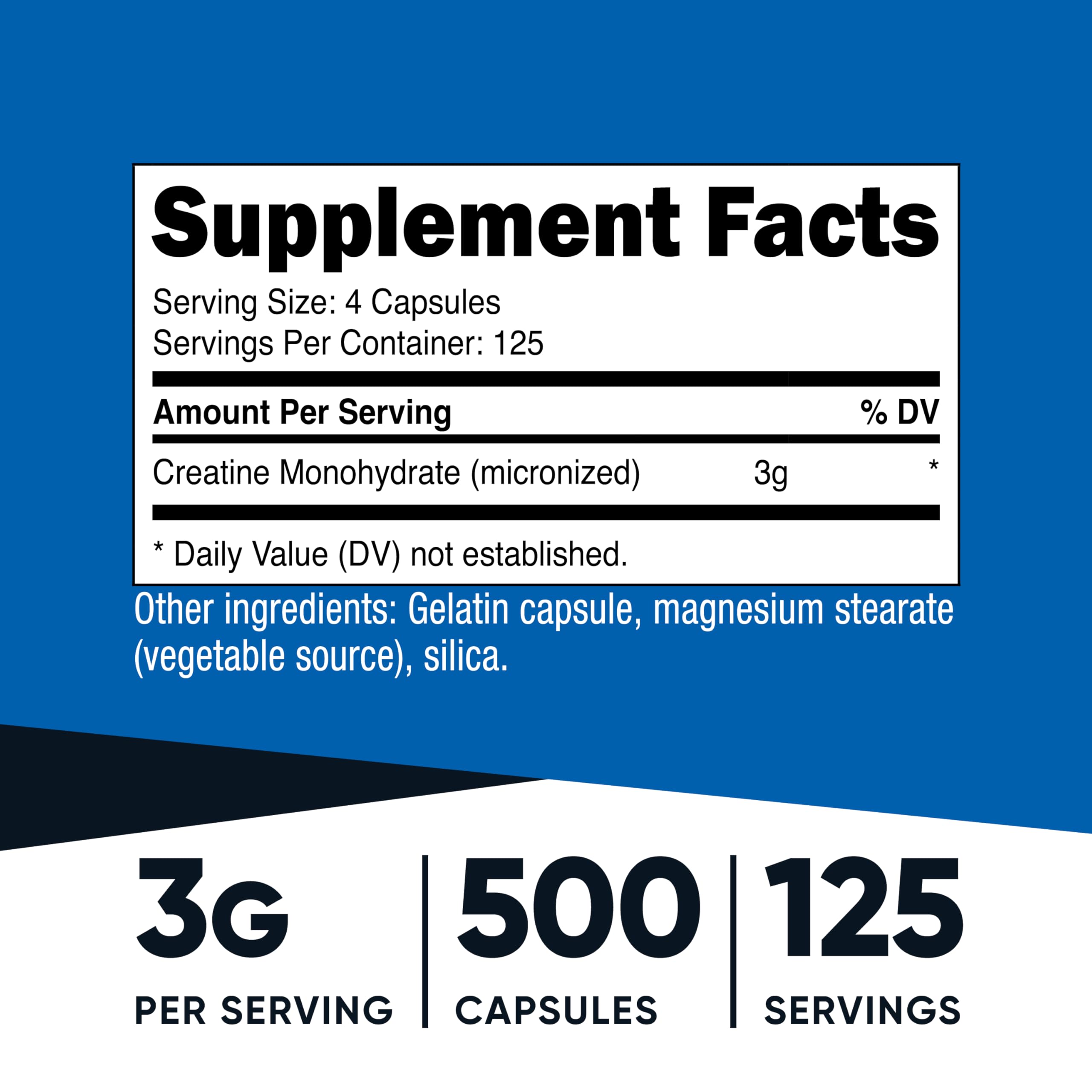 Nutricost Micronized Creatine Monohydrate (3,000mg) 500 Capsules | 125 Servings, 750mg Creatine Per Capsule
