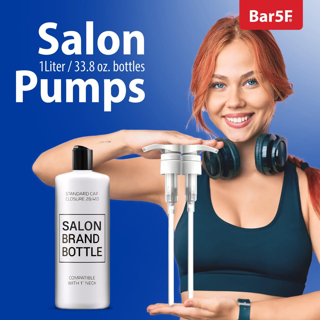 Bar5F Pumps for Shampoo and Conditioner Bottles, Salon-Brand Liters, 2 Pack | Professional-standard durability for salon-brand 1 L/33.8 oz bottles, 28/410 finish, 1-inch neck and 1.1-inch cap diameter