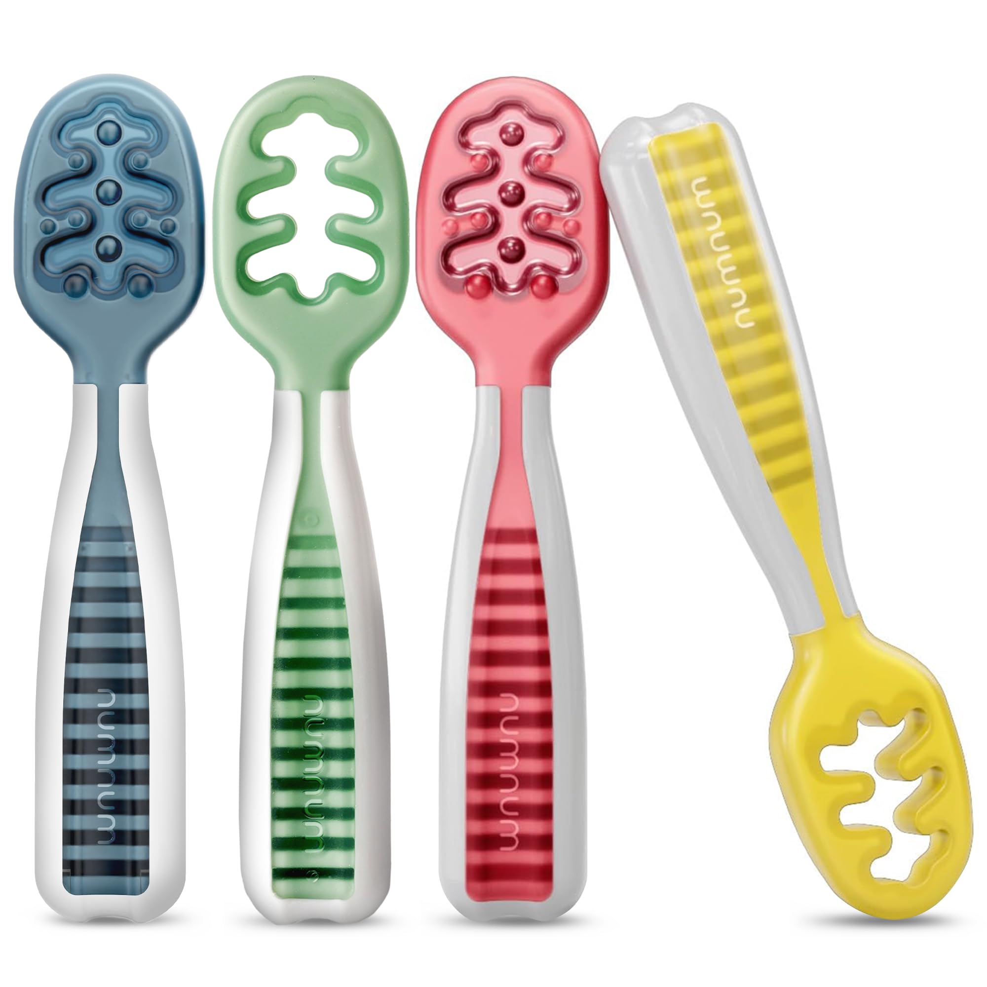 Buy now NumNum Baby Spoons Set, Baby Essentials Pre-Spoon GOOtensils for 6+ Months, First Stage Self-Feeding Spoons for Baby Led Weaning (BLW), Silicone Toddler Utensils, BPA-Free, 2 Pack Gray/Green 04 - Classic Colors 4 Spoons at indiglob india
