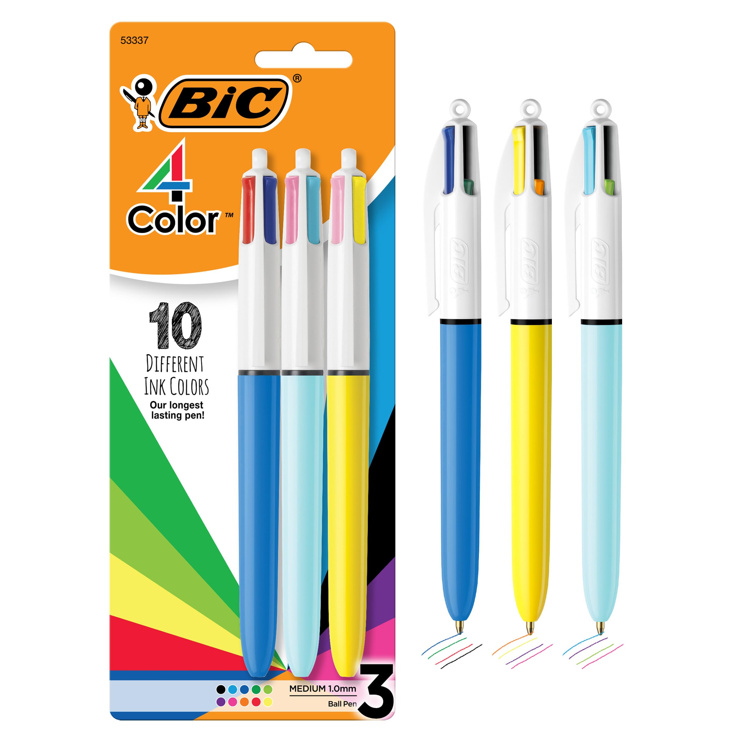 Buy now BIC 4-Color Original Retractable Ballpoint Pen with 1.0 mm Medium Point, 3-Count in Assorted Ink Assorted Barrels 10 Assorted Ink Colors 1 Count (Pack of 3) at indiglob india