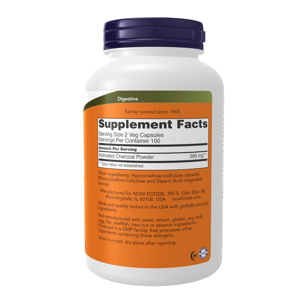 Buy now NOW Foods Supplements, Activated Charcoal Made from Coconut Shells, Non-GMO Project Verified, Detox Support*, 200 Veg Capsules at indiglob india