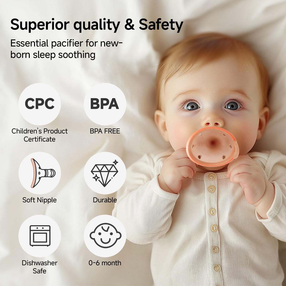 Breast-Like Baby Pacifiers for Newborns 0-6 Months 4 Pack Clip Case