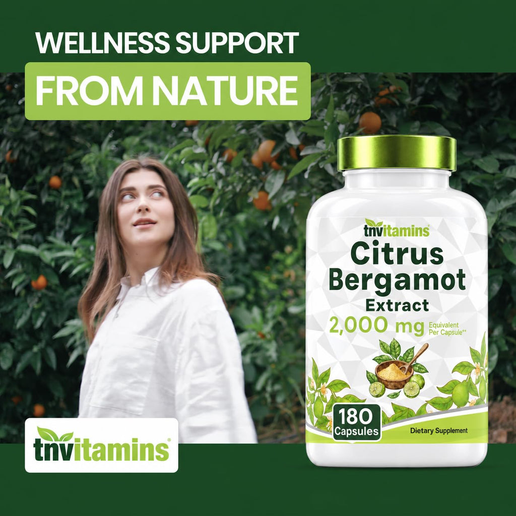tnvitamins Citrus Bergamot 2000mg - 180 Capsules | Ultra Potent Citrus Bergamot Supplement 2000 mg Per 1 Capsule Serving | 6 Month Supply! | Non-GMO | Made in The USA!