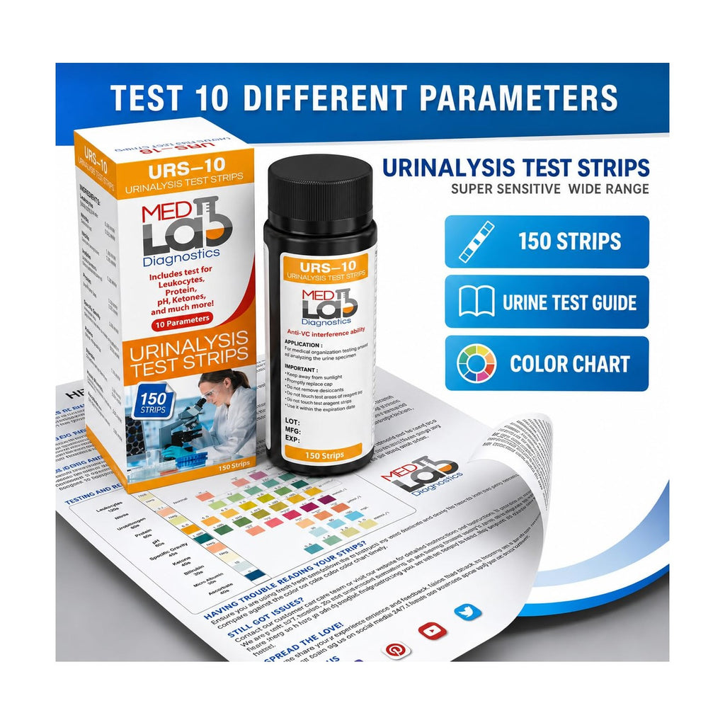 Med Lab 10 Parameter Urine Test Strips for Urinalysis, 150 Strips