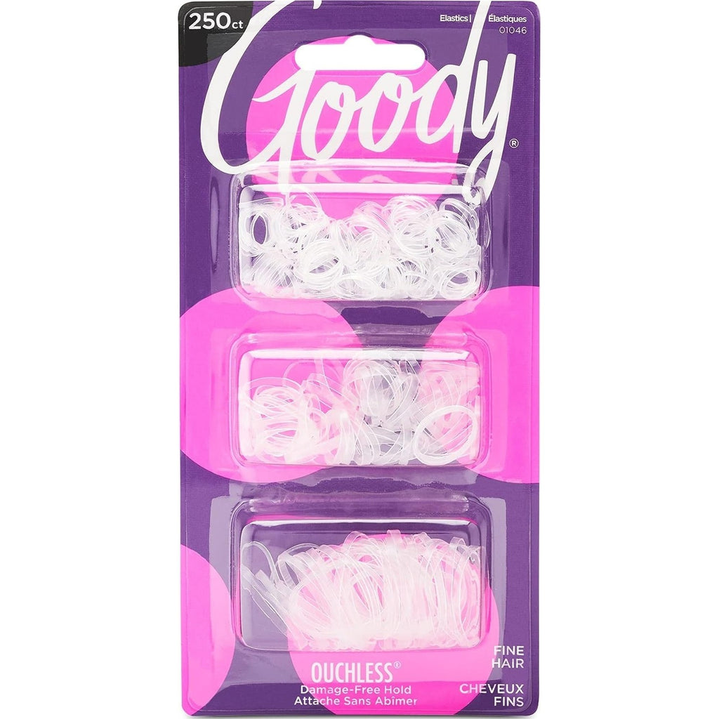 Goody Ouchless Polyband Hair Ties, 250 Ct, Clear, Latex Elastic Bands | Easy Glide, Ultra-Strong Hold Styling Accessories for Women & Men, Secure Hold Ridge Design, All Hair Types