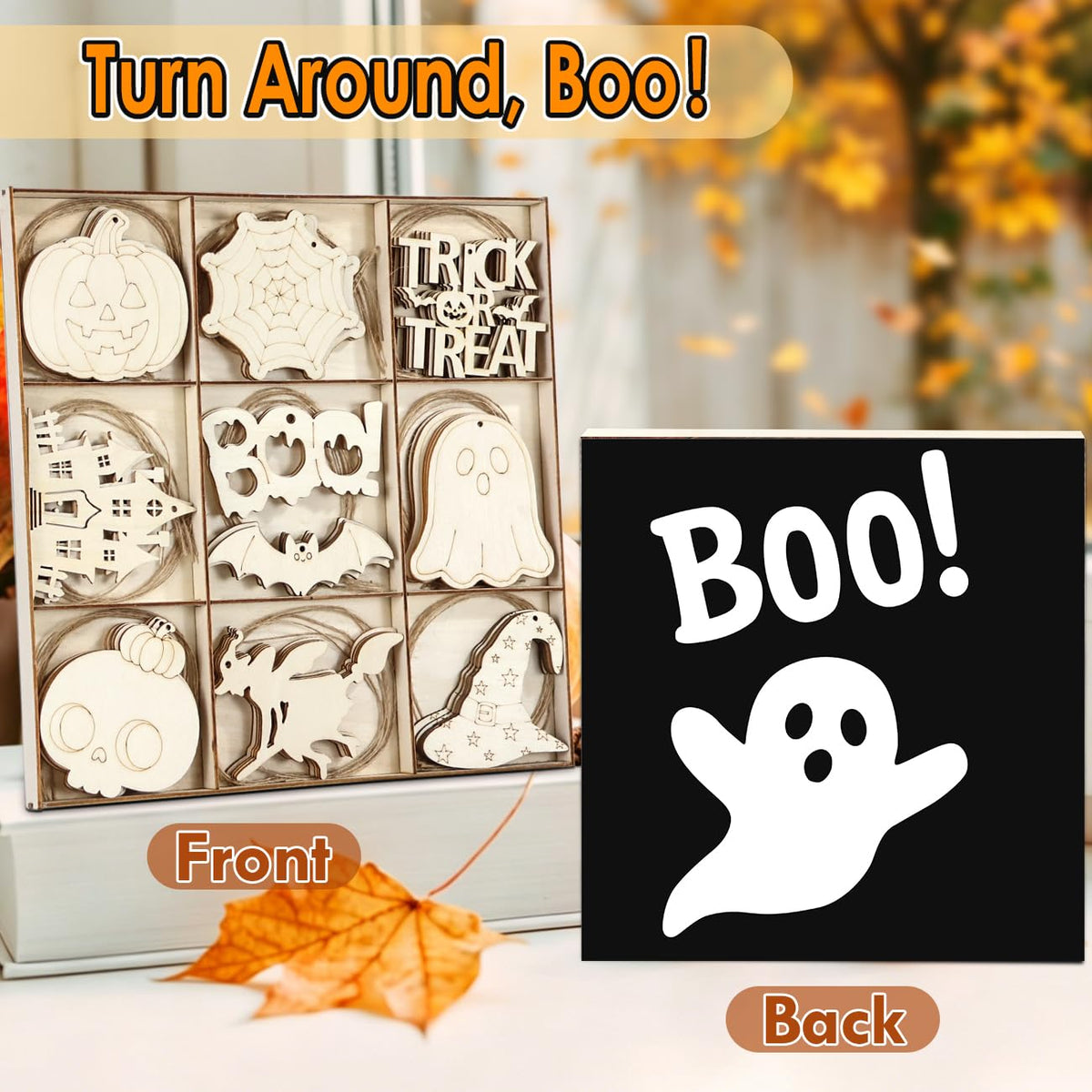 WOHOHOHO 45PCS 10 Designs Halloween Unfinished Paintable Blank with Tray