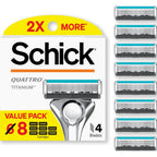Schick Quattro Titanium 4-Blade Mens Razor Blades Refills, 8ct | Titanium-coated 4-blade razors for men, Smooth-gliding lubricating strip, Pivoting head contours face, Precision edging tool