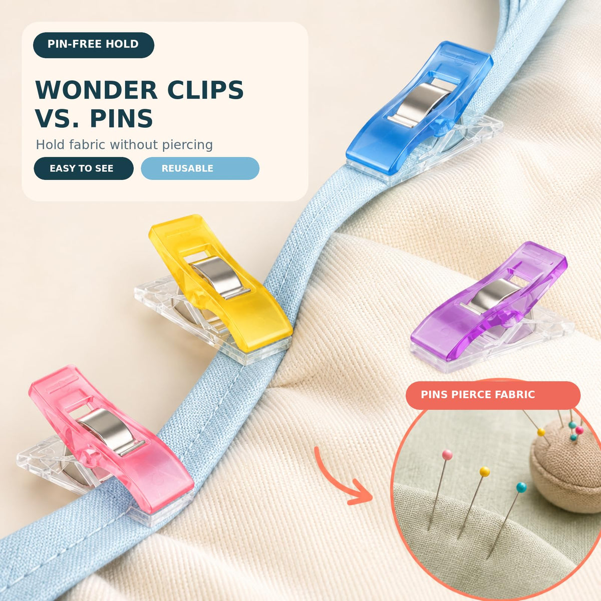 Sewing Clips Pack of 100, Fabric Clips for Quilting Binding & Crafts