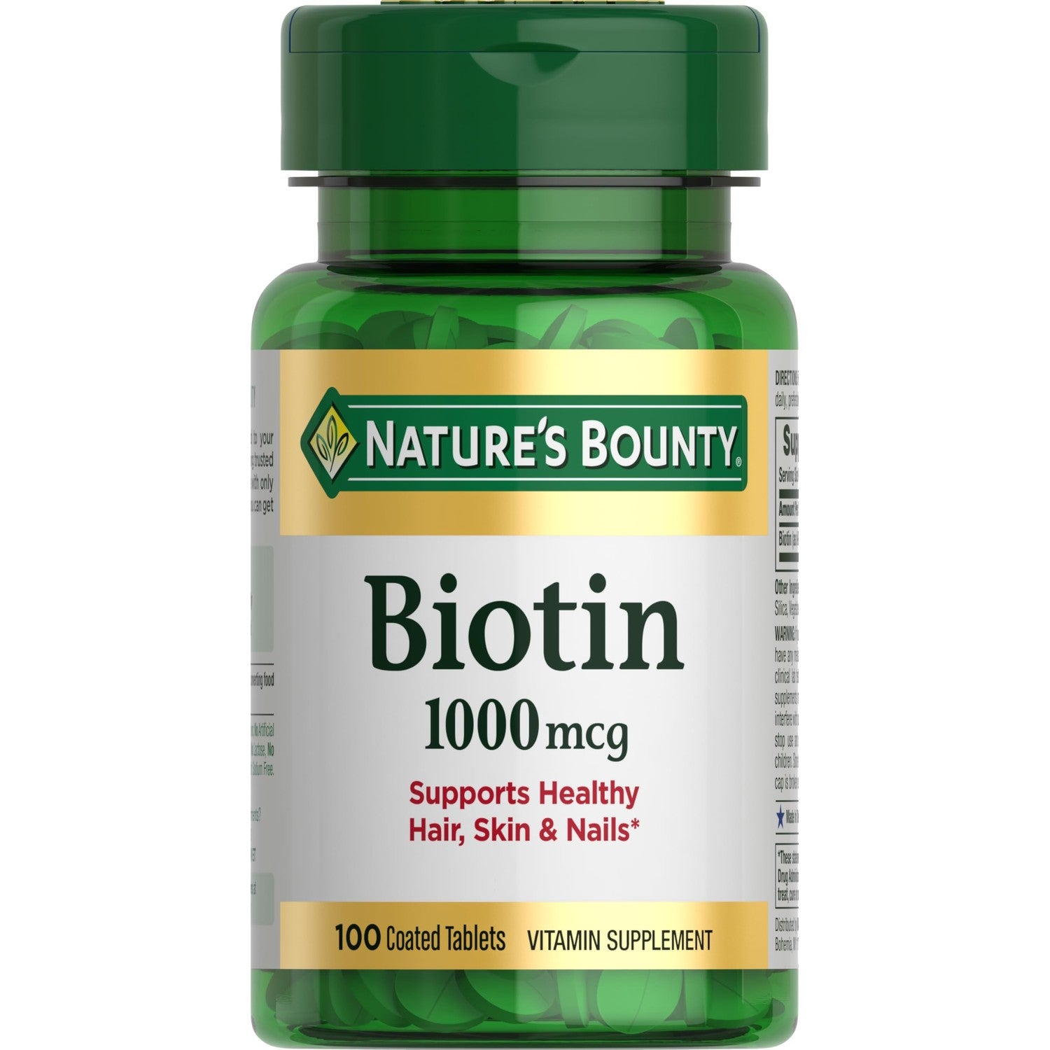 Nature's Bounty Biotin, 1000 mcg, 100 Tablets | Supports Metabolism for Energy and Healthy Hair, Skin, and Nails