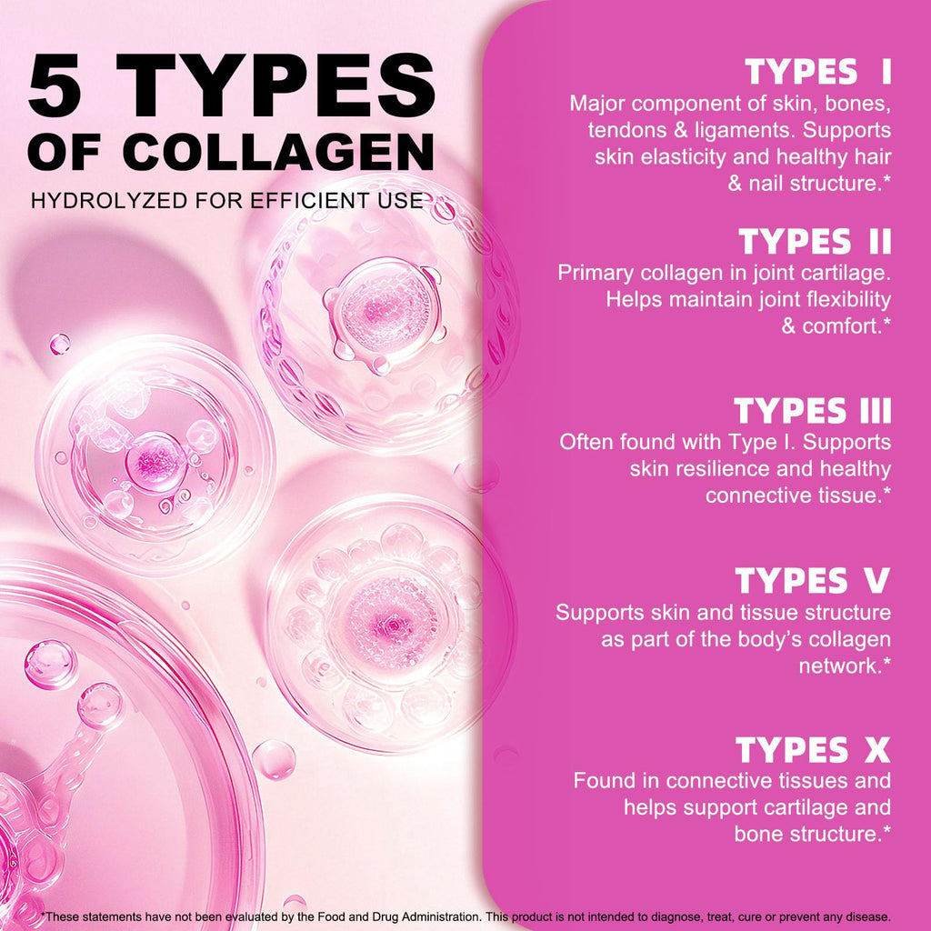 Multi Collagen Peptides Powder,Type I, II, III, V, X,with Biotin,Vitamin C,Hyaluronic Acid,Supports Healthy Joint, Hair, Skin & Nail Support,Grass-Fed, Non-GMO,16oz