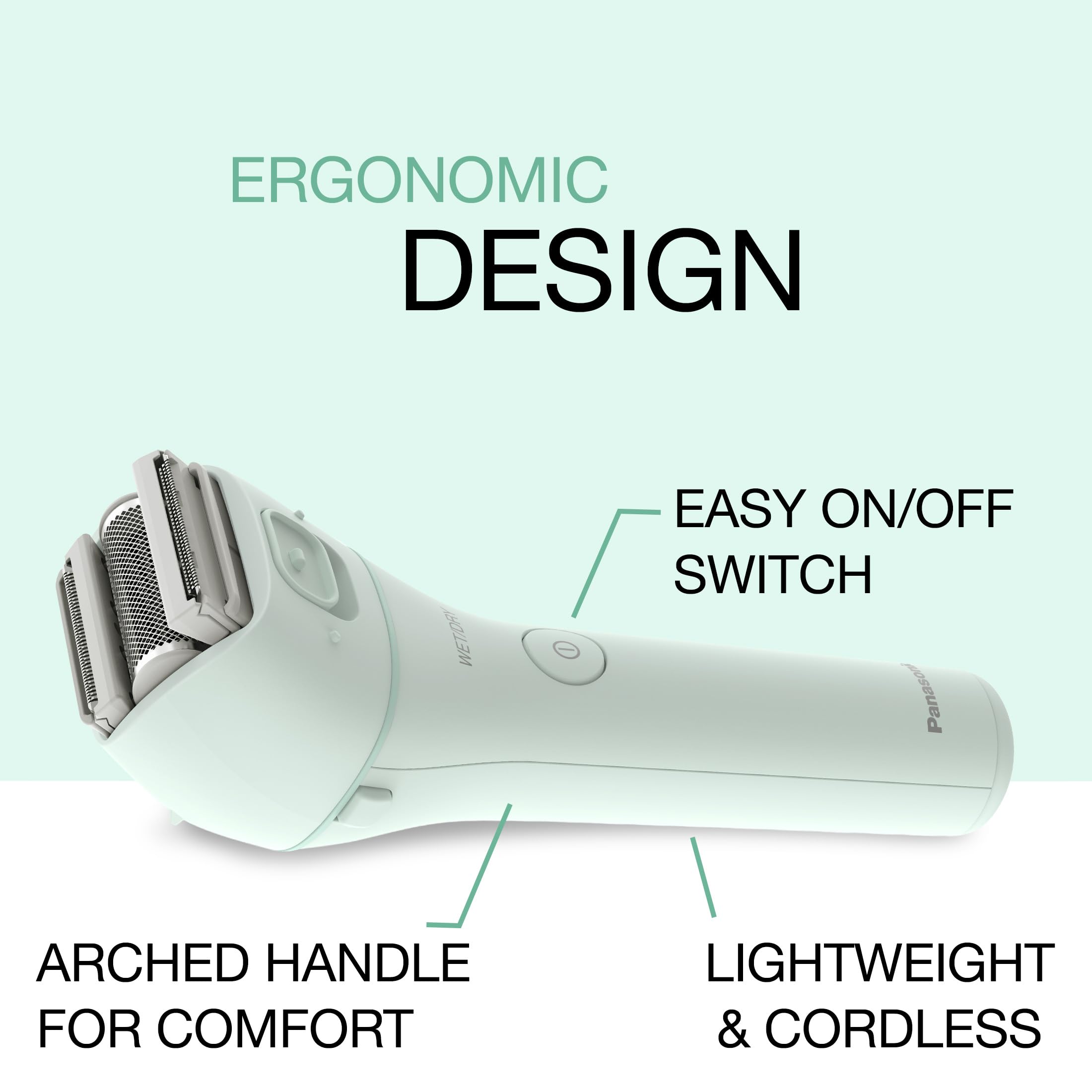 Panasonic Electric Bikini Trimmer, Waterproof Full-Body Cordless Electric Razors for Women Legs with Bikini Attachments, 3 Hypoallergenic Blades, for Travel, Shower, and Everyday Use - ES-AWL6AG