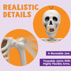 JOYIN 5 PCS Posable Halloween Skeleton Decor 16 Inches, Full Body Posable Joints Hanging Skeletons for Halloween Decorations, Graveyard Props, Haunted House Accessories, Spooky Scene Party Favors