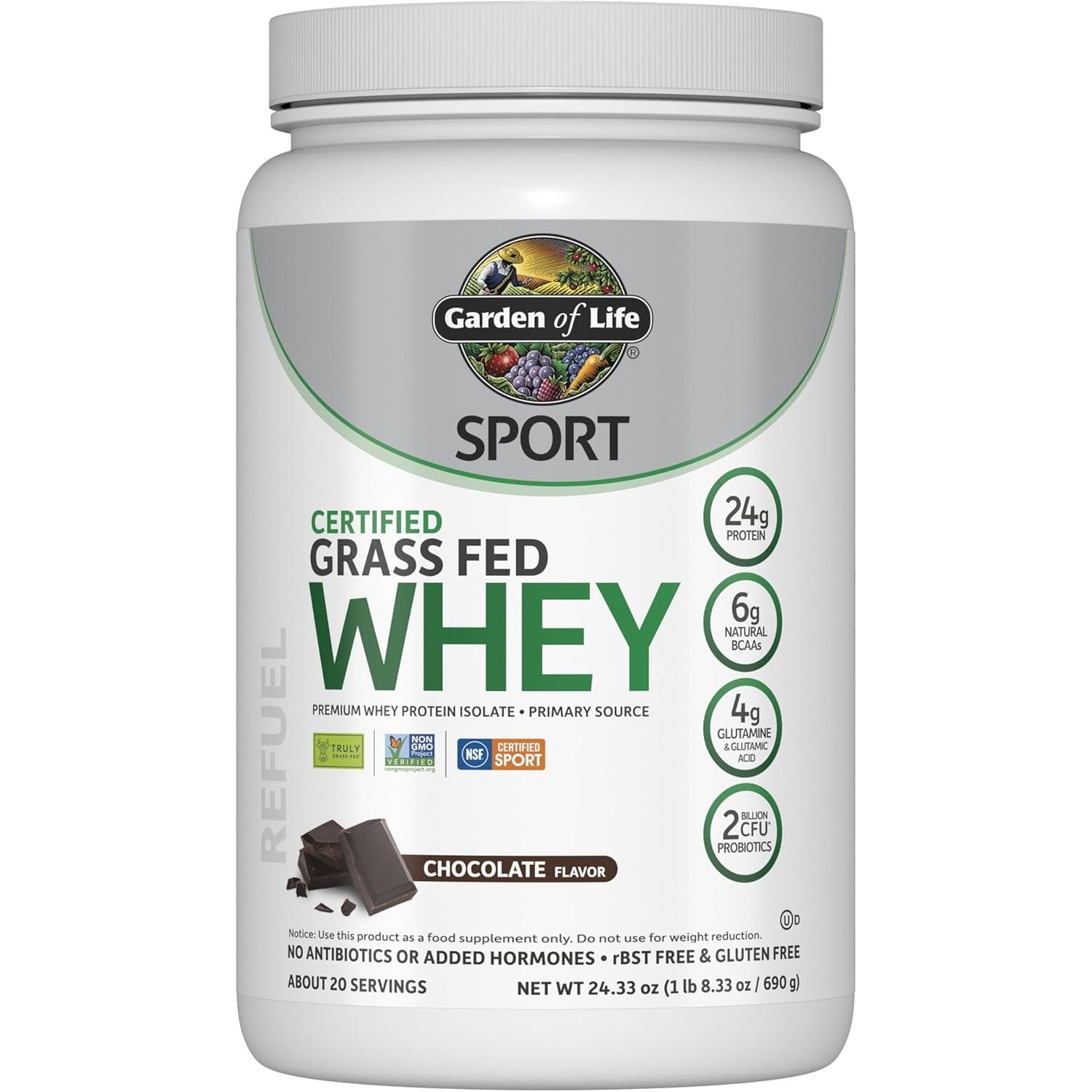 Buy now Garden of Life SPORT Whey Protein Powder Vanilla, Premium Grass Fed Whey Protein Isolate plus Probiotics for Immune System Health, 24g Protein, Non GMO, Gluten Free, Cold Processed - 20 Servings Chocolate at indiglob india
