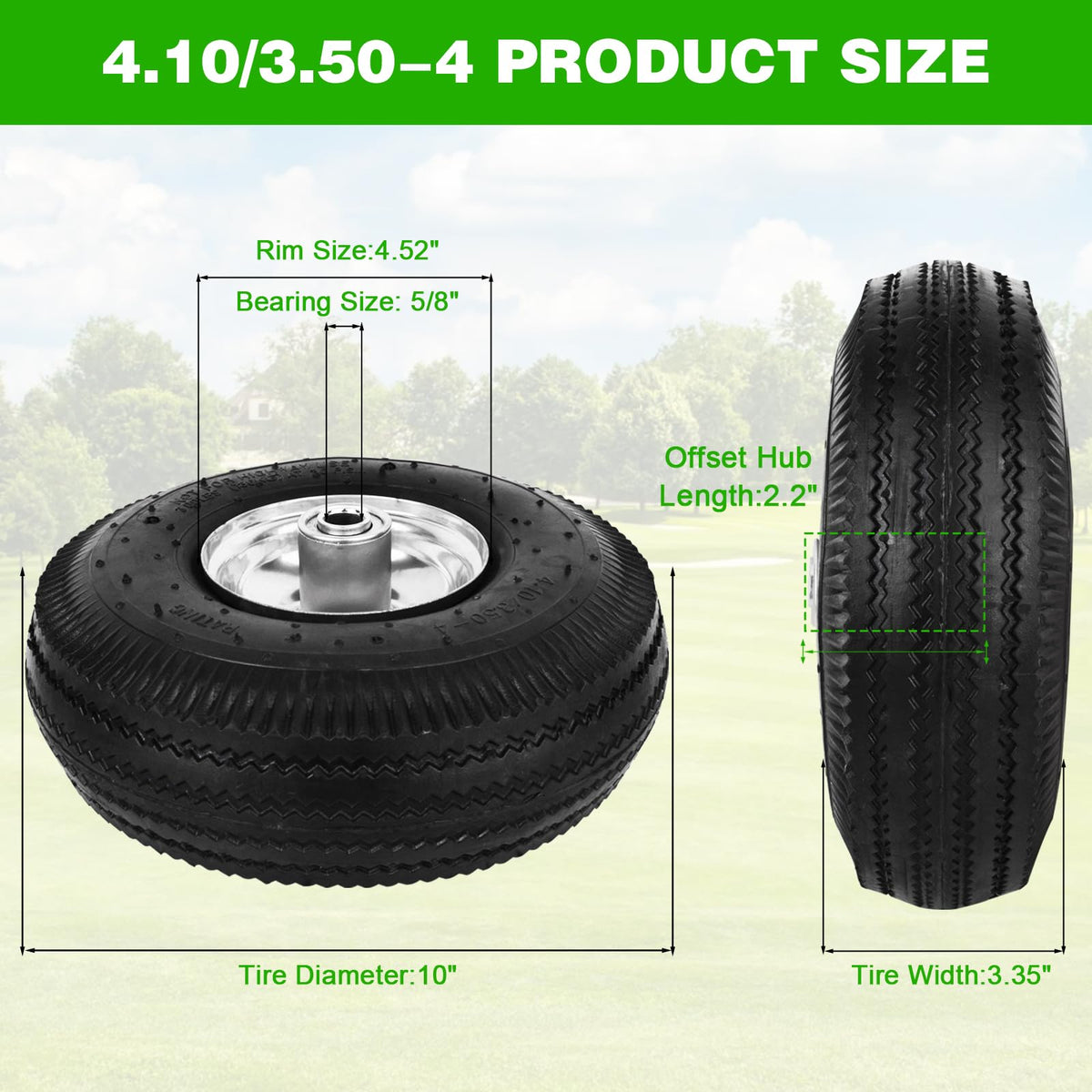 RRQ 4.10/3.50-4 Tire and Wheel, 10 Inch Pneumatic Wheels (2 Pack)