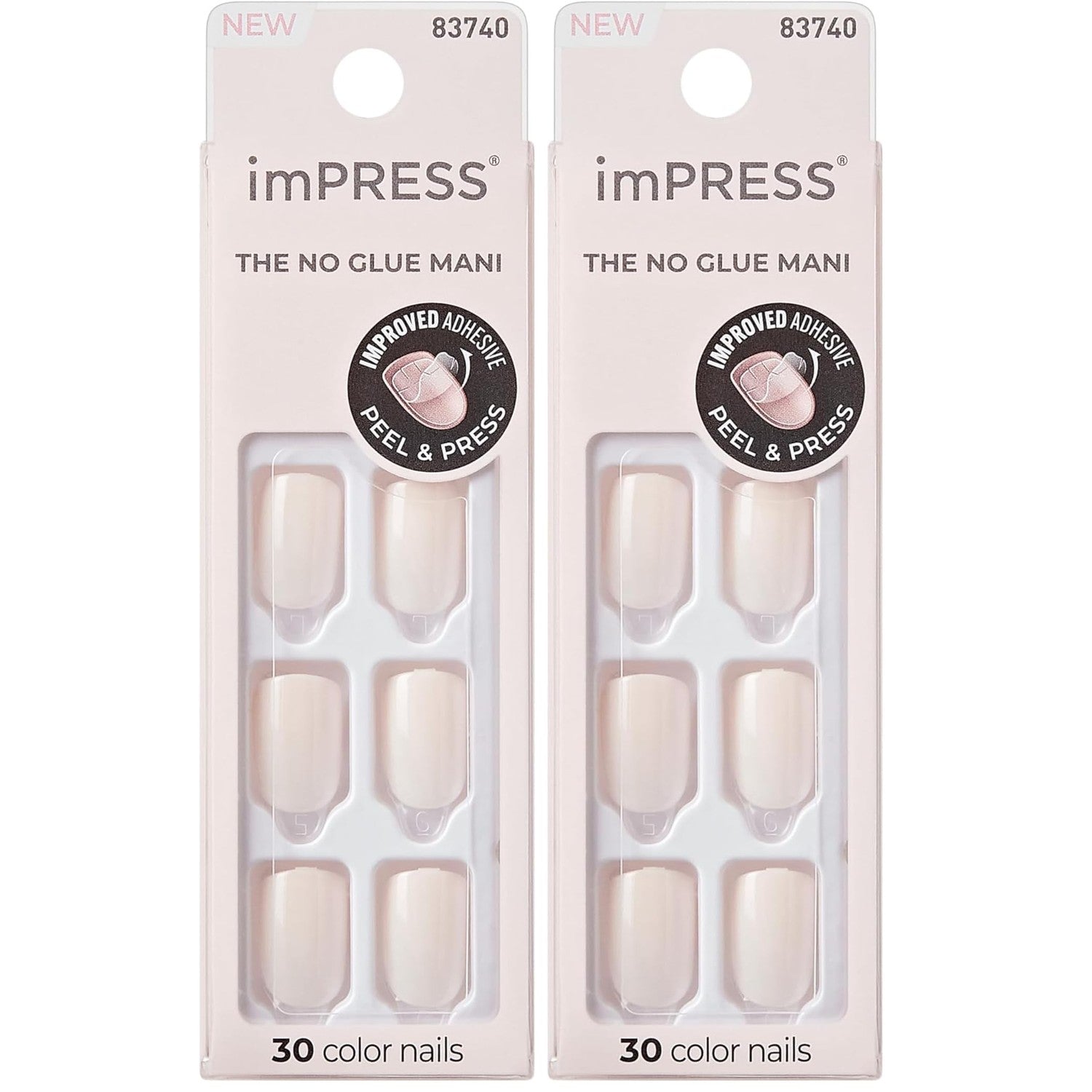 Kiss Impress No Glue Mani Press On Nails, Color, 'Point Pink', Pink, Short Size, Squoval Shape, Includes 30 Nails, Prep Pad, Instructions Sheet, 1 Manicure Stick, 1 Mini File