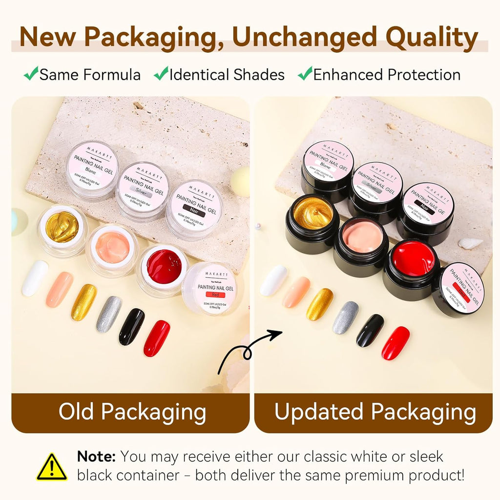 Buy now Makartt Gel Paint for Nail Art Set: 6 Colors No Wipe Solid Gel Polish for DIY Design at Home, Soak Off UV LED Manicure, Silver White Black Red Gold Nude at indiglob india