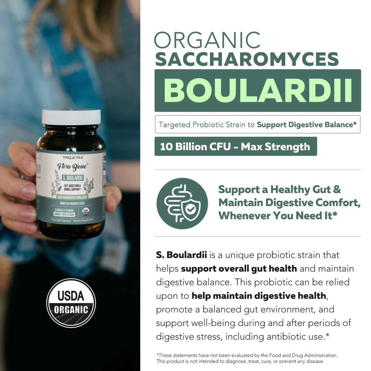 Organic Saccharomyces Boulardii - 10 Billion CFU, Clinically Validated