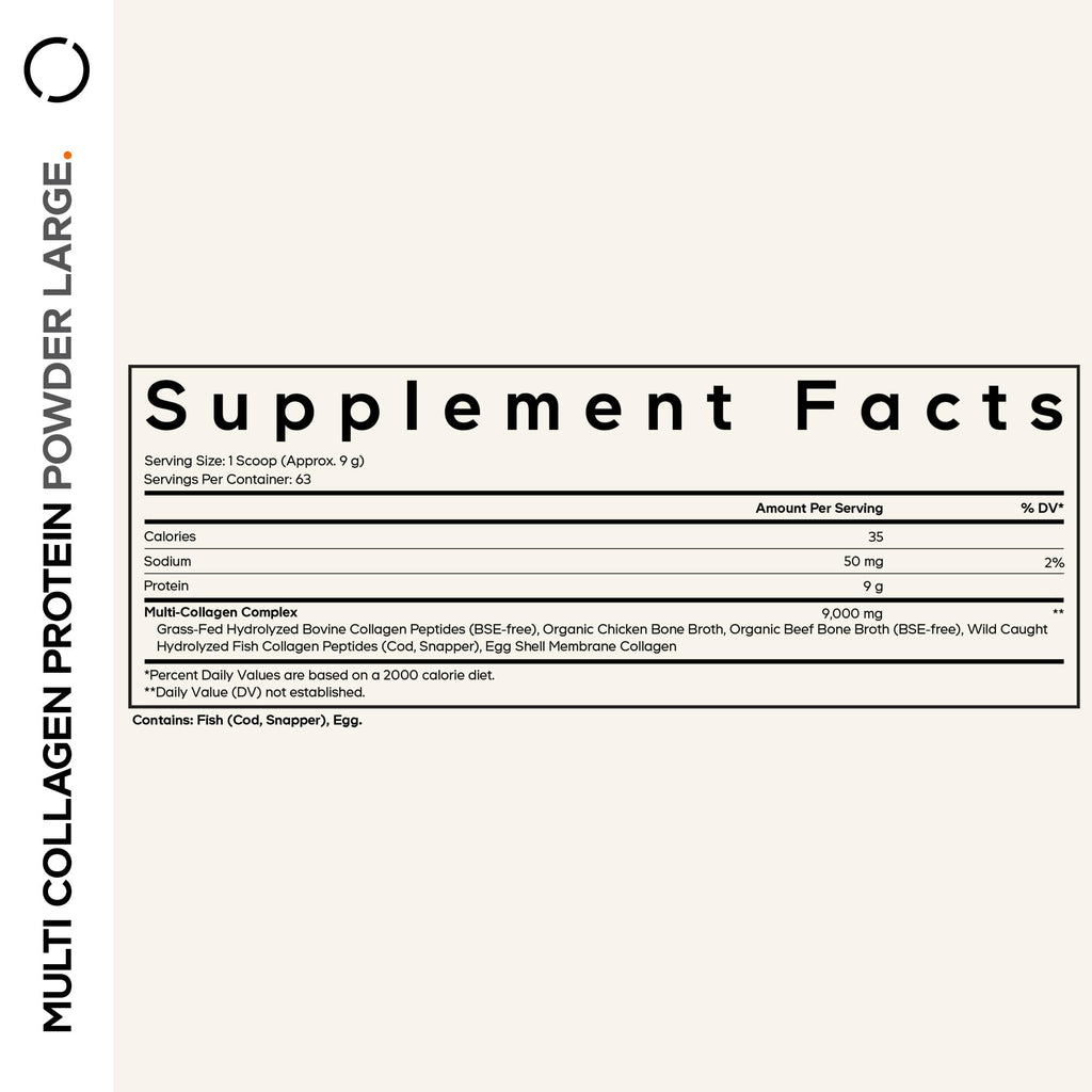 Codeage Multi Collagen Protein Powder Peptides, 5 Types, Unflavored, 20 Oz | NSF Certified - Five collagen types (I, II, III, V, X) from five food sources with bone broth. Unflavored powder. Non-GMO.