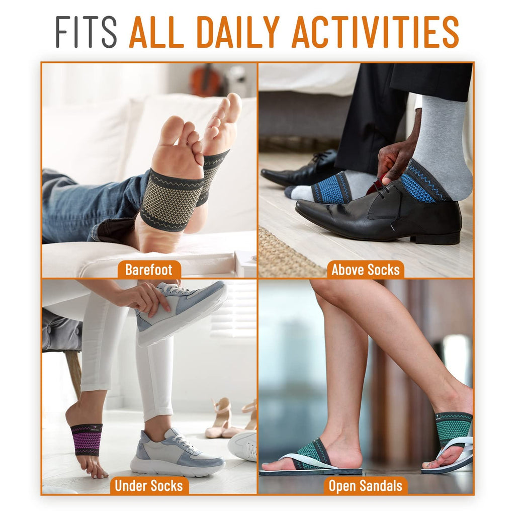 Copper Arch Support for Plantar Fasciitis. 2 Half Socks/Sleeve Compression Brace for Women and Men. Orthotics Feet Pain Aid Fit for Flat/High/Fallen Arches, Foot Care (Copper)