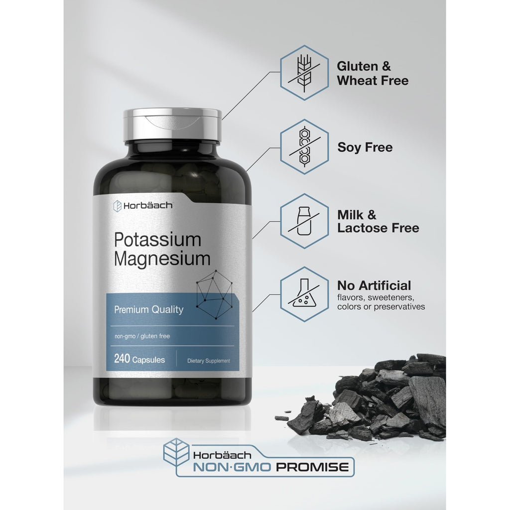 Horbäach Potassium Magnesium Supplement | 240 Capsules | Premium Quality