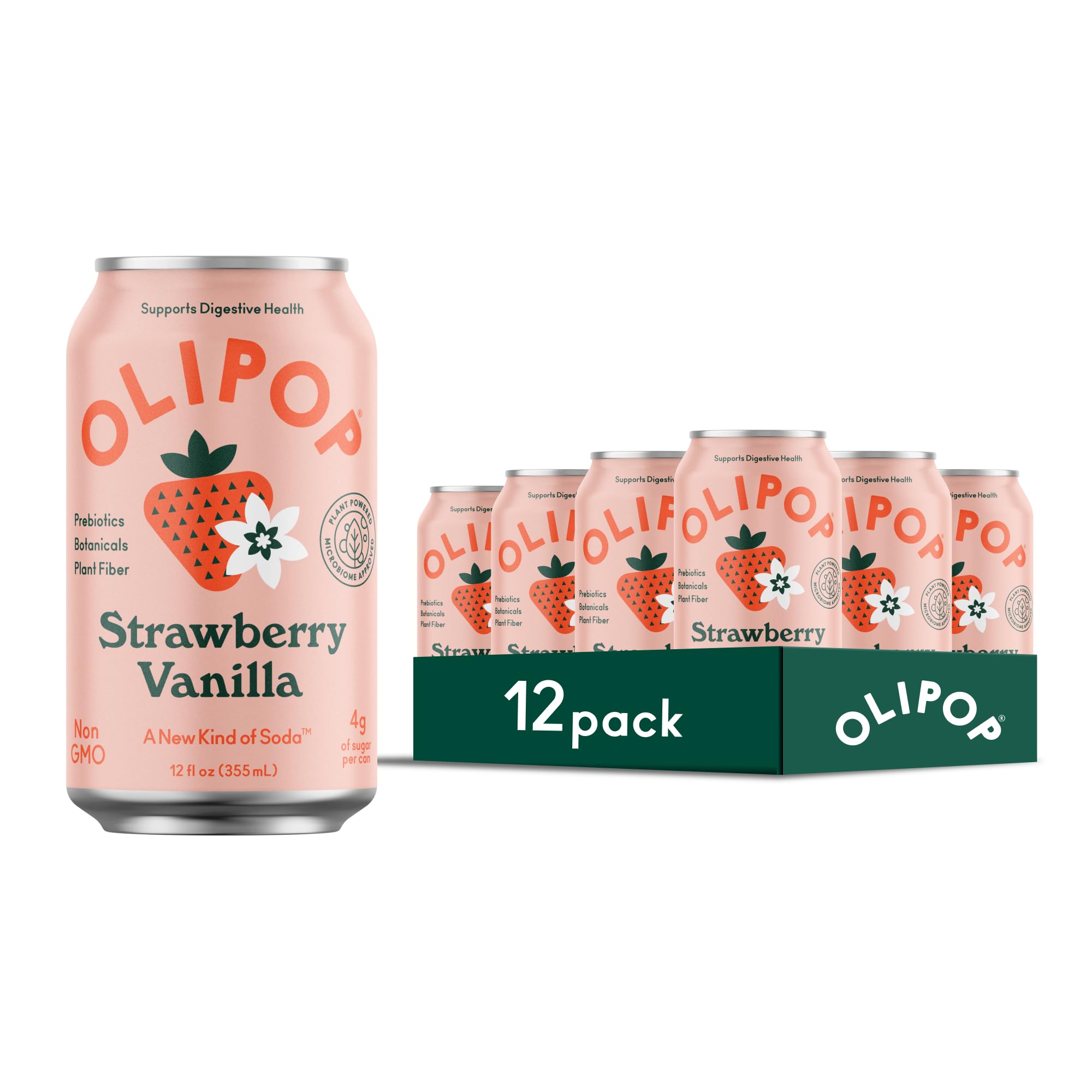 Buy now OLIPOP Prebiotic Soda Pop, SpongeBob Pineapple Paradise, Pantry Pack Packed with Prebiotics, Fiber, and Botanicals, Gluten Free, Vegan, GMO Free, 12oz Skinny Can (12-Cans) Strawberry Vanilla at indiglob india