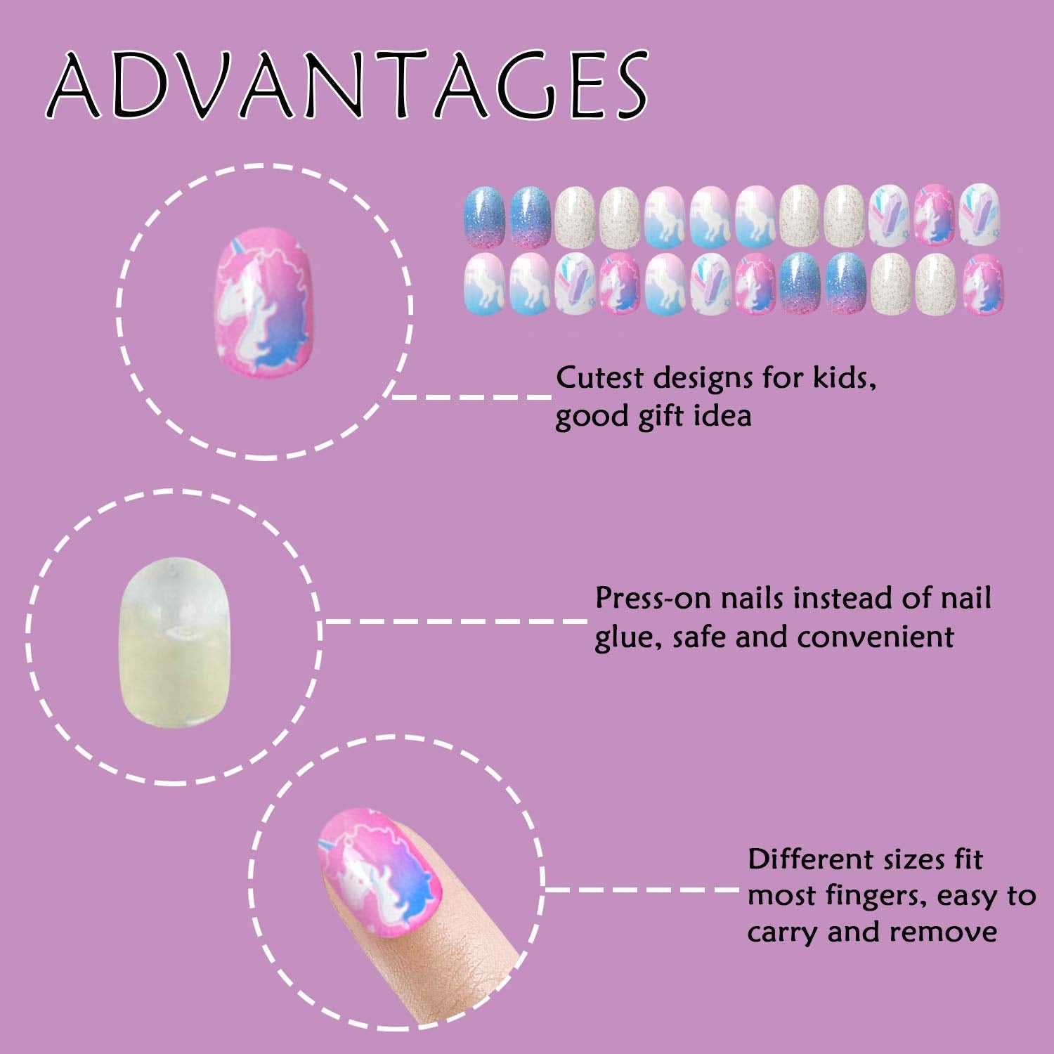 Buy now Laza 120pcs Children Nails Press On Pre-glue Full Cover Nail Tips Kit Glitter Gradient Color Rainbow Short Artificial False Nail Kits Lovely Christmas Gift for Children Kids Girls - Silver Pearl at indiglob india