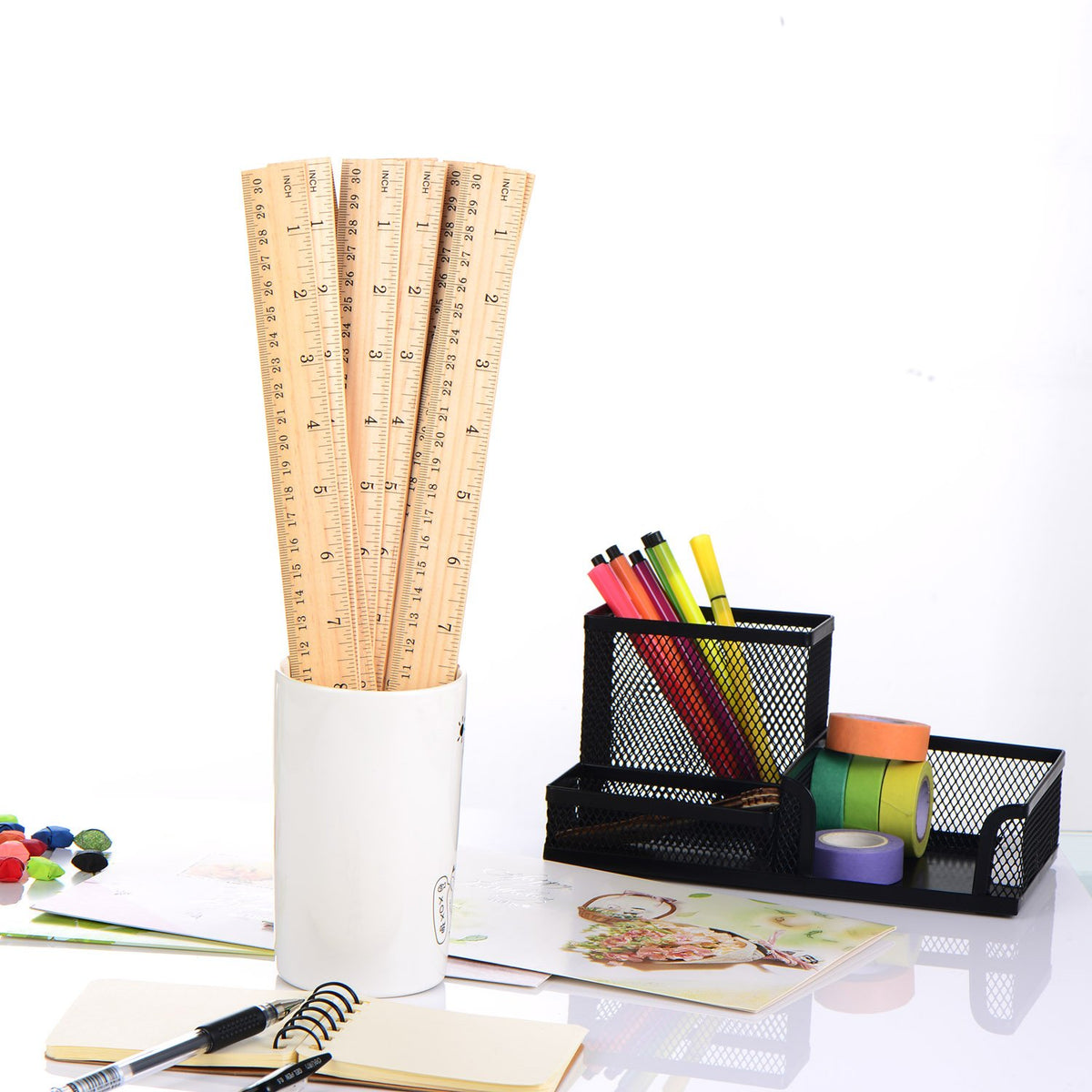 12 Pack 12 Inch/30 cm Wood Rulers Dual Scale Student School Ruler
