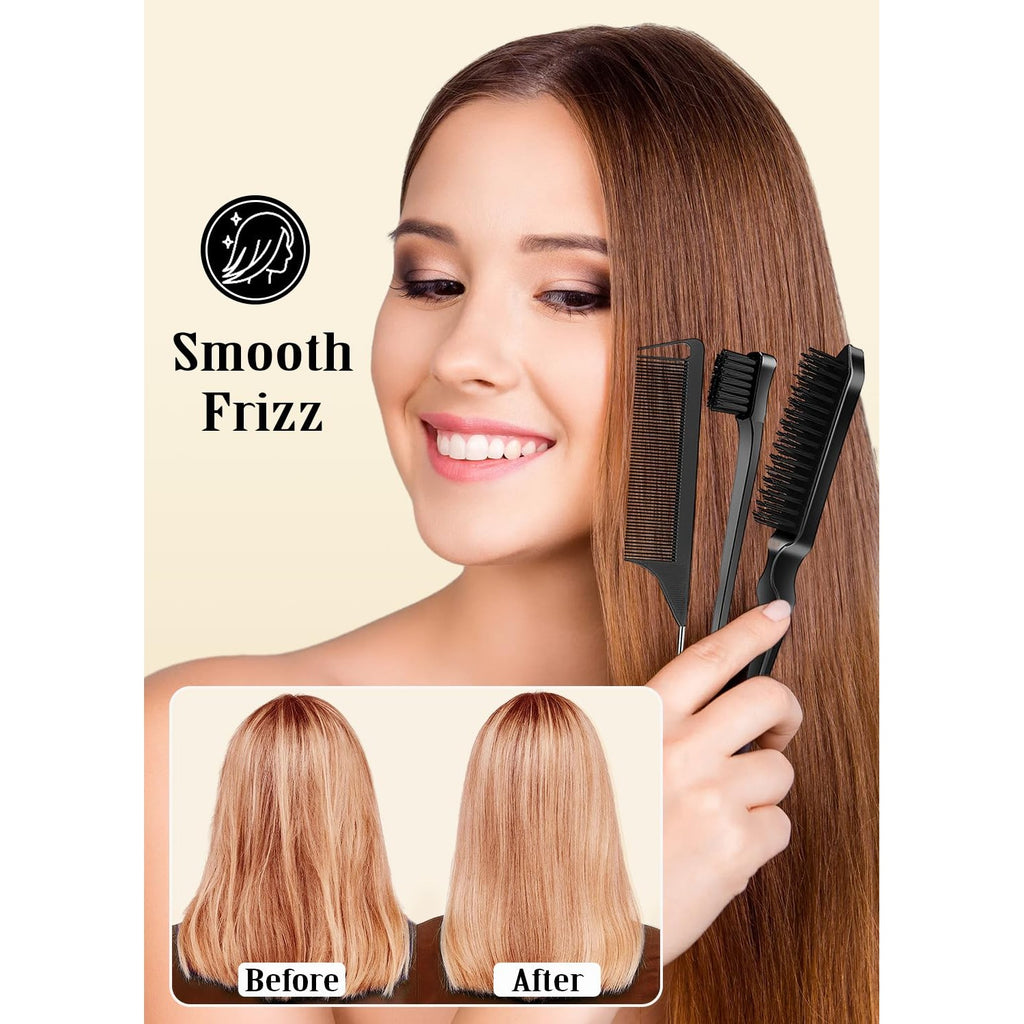Slick Back Hair Brush & Hair Wax Stick Set - Frizz Control & Flyaway Smoothing - Sleek Ponytails, Buns, Edges - Styling Cream/Gel/Balm/Pomade Stick for Women - Styling Accessories for Girls & Kids