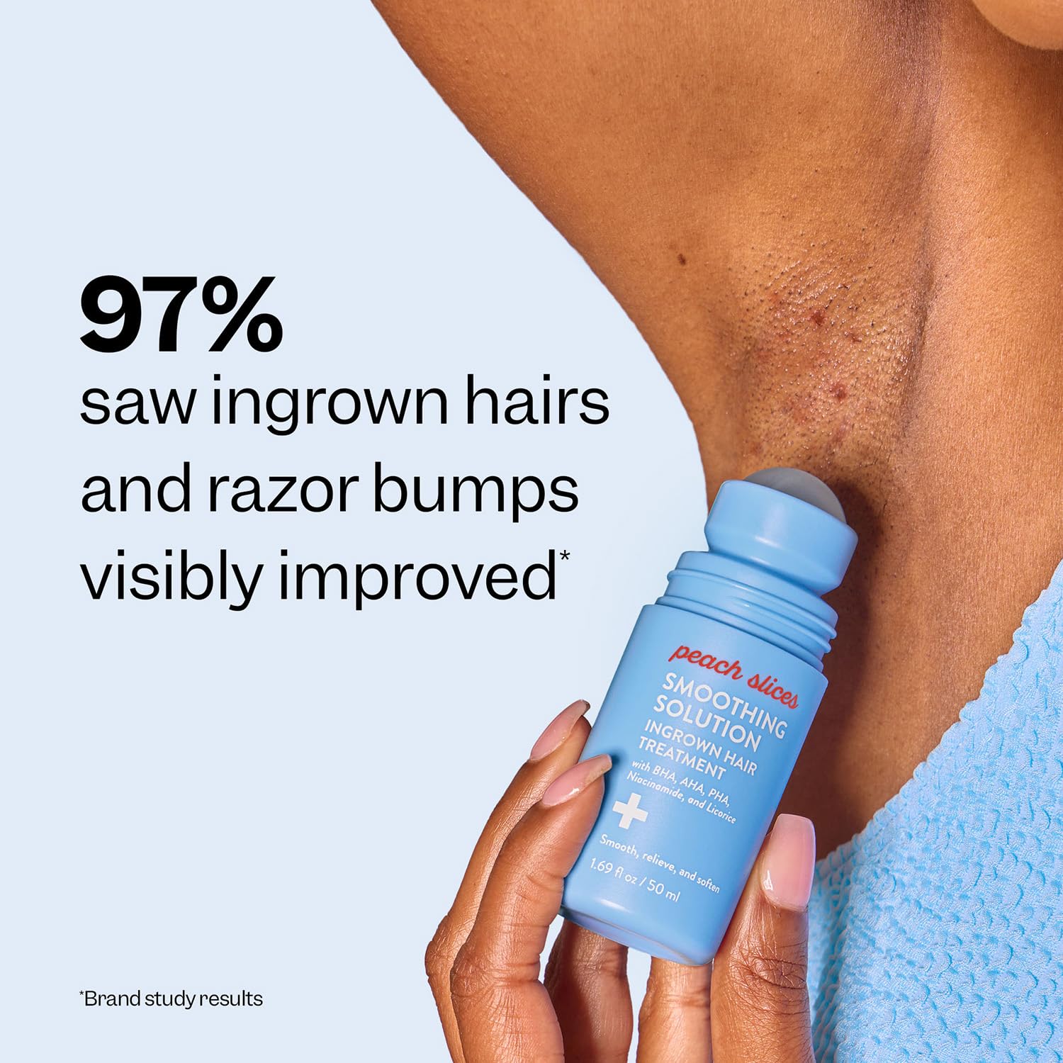 Peach Slices - Smoothing Solution Ingrown Hair Treatment (1.69 oz) - Smooth, Relieve, Soften Skin - 360 Roller - BHA, AHA, PHA, Niacinamide, Licorice - Vegan & Cruelty Free - Korean Skin Care & Beauty