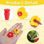 20 Pieces Hummingbird Feeder Replacement Flowers Plastic Hummingbird Feeders Parts Pet Bird Feeder Replacement for Outdoors Hanging Feeders Feeding Ports with 2 Cleaning Brush (Red + Yellow)