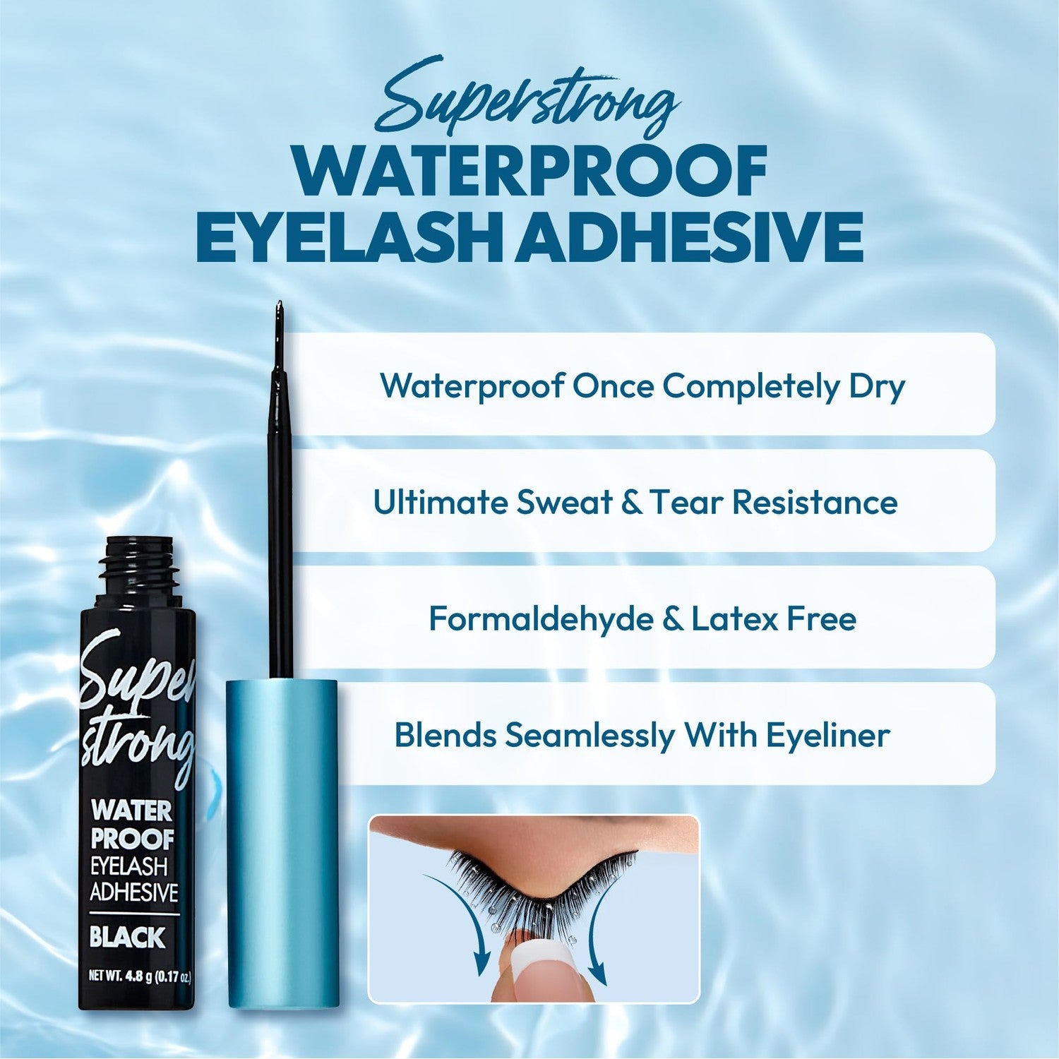 i-ENVY Super Strong Waterproof Black Eyelash Adhesive, Long Lasting Sweat & Tear Proof Lash Glue for Eyelash Extensions, All Day Hold Durable Brush-On (Waterproof Black, 1 Pack (1 Count))