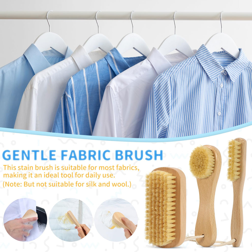 DEBETOOL 3-Piece Laundry Brush for Stains on Clothes, Gentle Boar Bristl