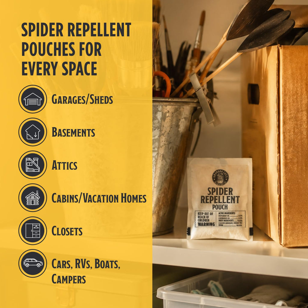Grandpa Gus's Natural Spider Repellent Pouches, Indoor Deterrent, 10 Pack