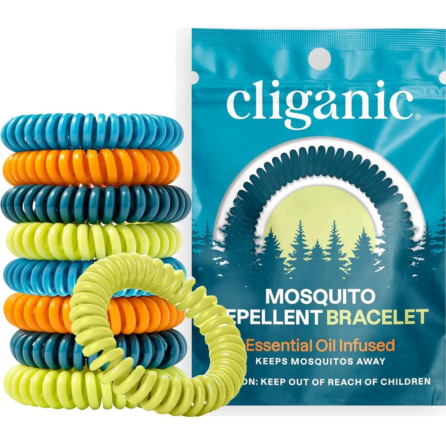 Buy now Cliganic 10 Pack Mosquito Repellent Bracelets for Adults & Kids - Natural DEET-Free Bands, Individually Wrapped 10 Count (Pack of 1) at indiglob india