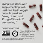 Sports Research® Blood Balance Iron Supplement 36mg, 90 Liquid Caps | 36mg Iron, Folate & Vitamin C for Absorption | Red Blood Cell Support for Women & Men | Vegan Certified, Non-GMO, Gluten-Free