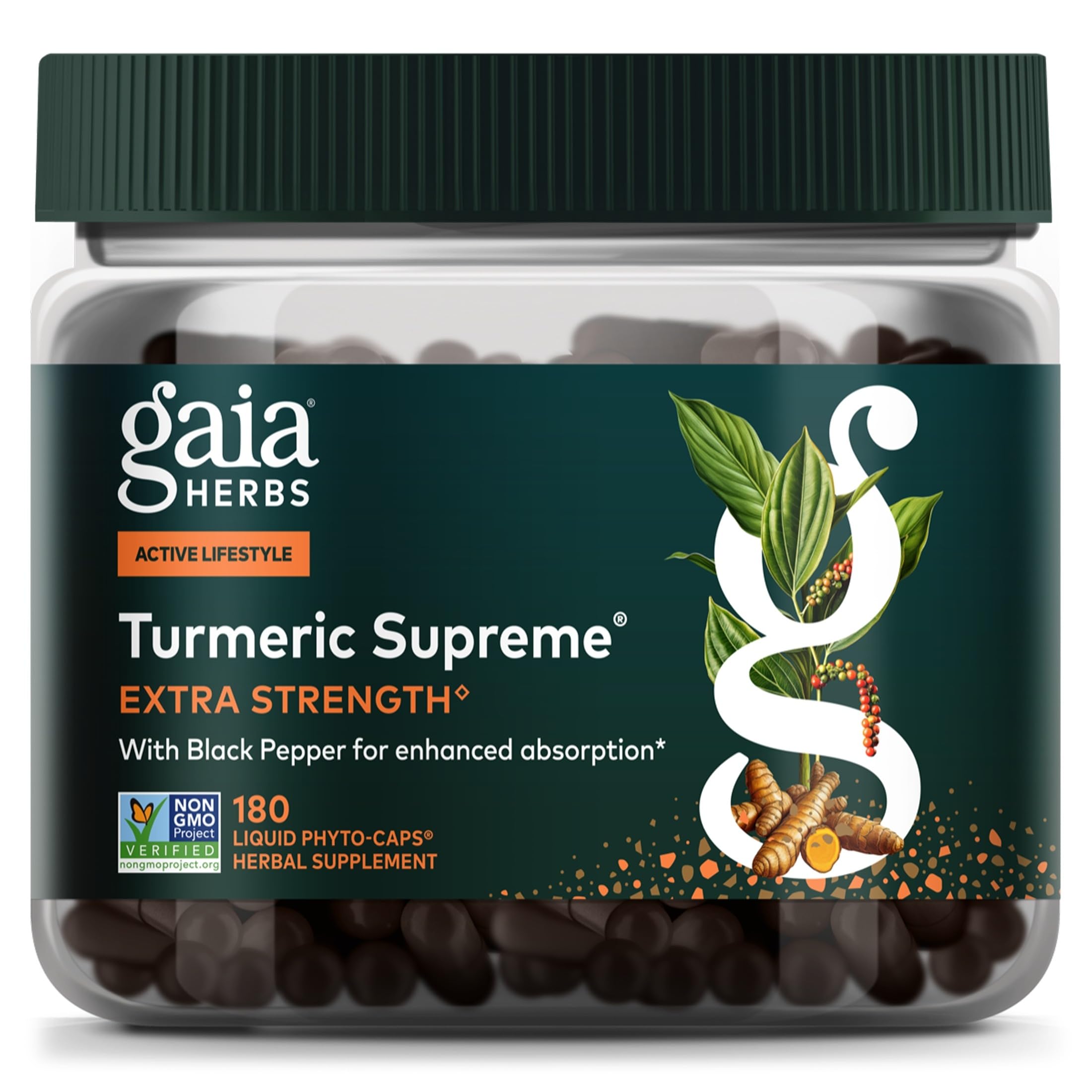 Gaia Herbs Turmeric Supreme Extra Strength - Helps Reduce Occasional Discomfort from Normal Wear & Tear*- 616 mg Organic Turmeric Curcumin Supplement with Black Pepper- 60 Vegan Liquid Phyto-Capsules