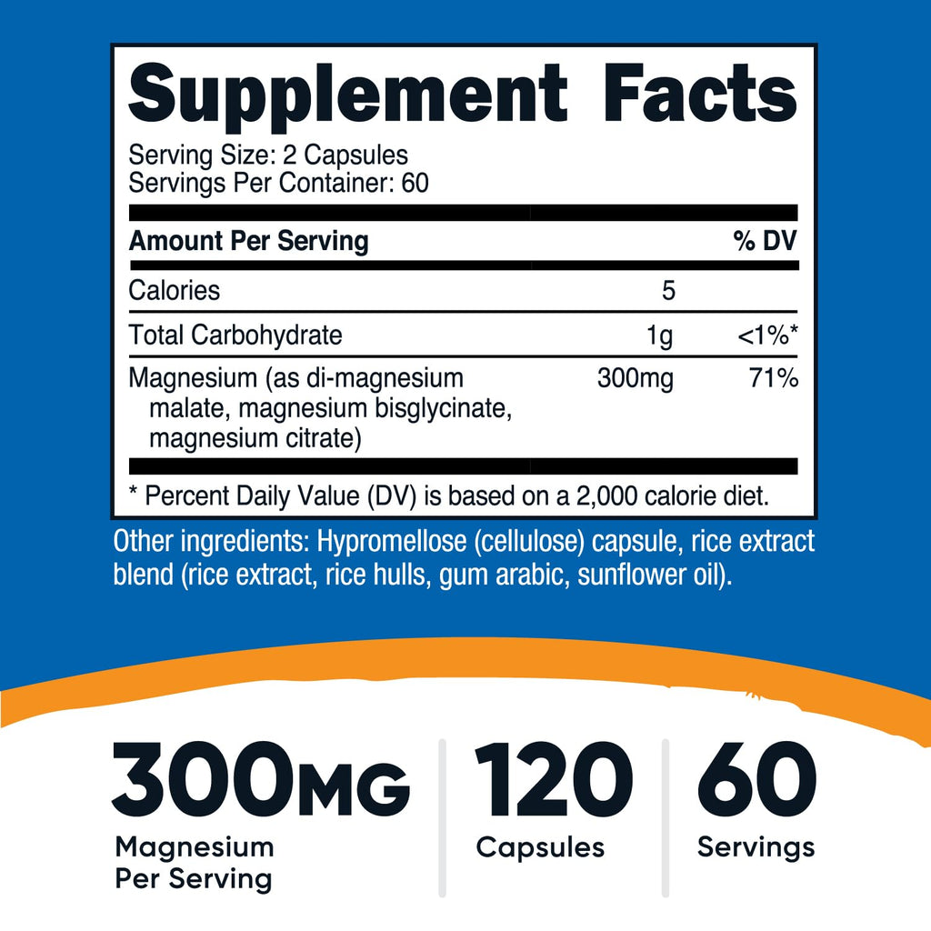 Nutricost Triple Magnesium Complex 300mg, 120 Capsules, 60 Servings