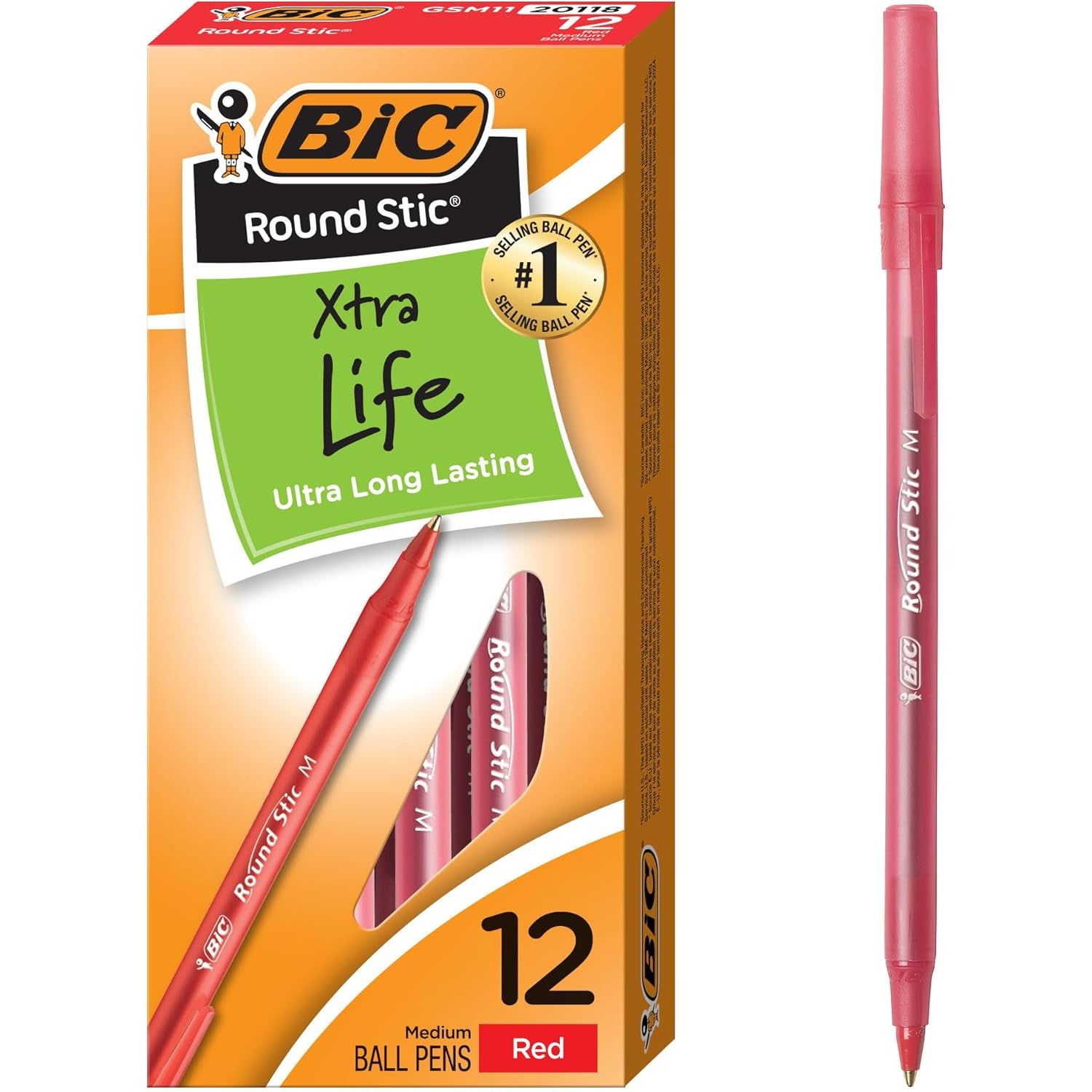 Buy now BIC Round Stic Xtra Life Ballpoint Pen, Ultra Long Lasting and Consistent Ink Flow, 60-Count in Black Ink 12 Count (Pack of 1) Red at indiglob india
