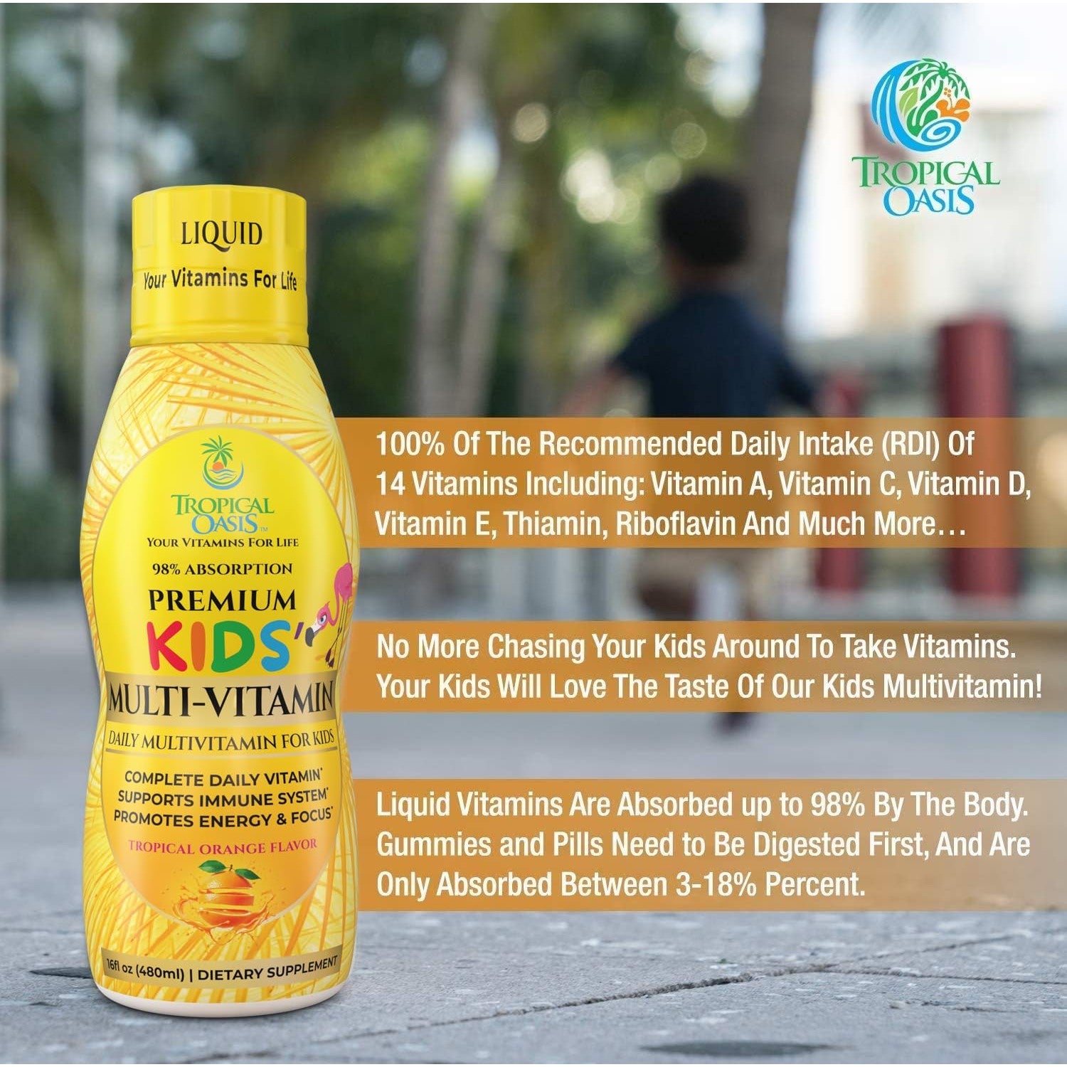 Premium Liquid Multivitamin For Kids | Sugar Free Kids Vitamins | 100% DV of 14 Vitamins for Kids | Multivitamin for Children Ages 4+ | Great Tasting, Non-GMO, Max 98% Absorption Rate- 16 oz, 32 Serv