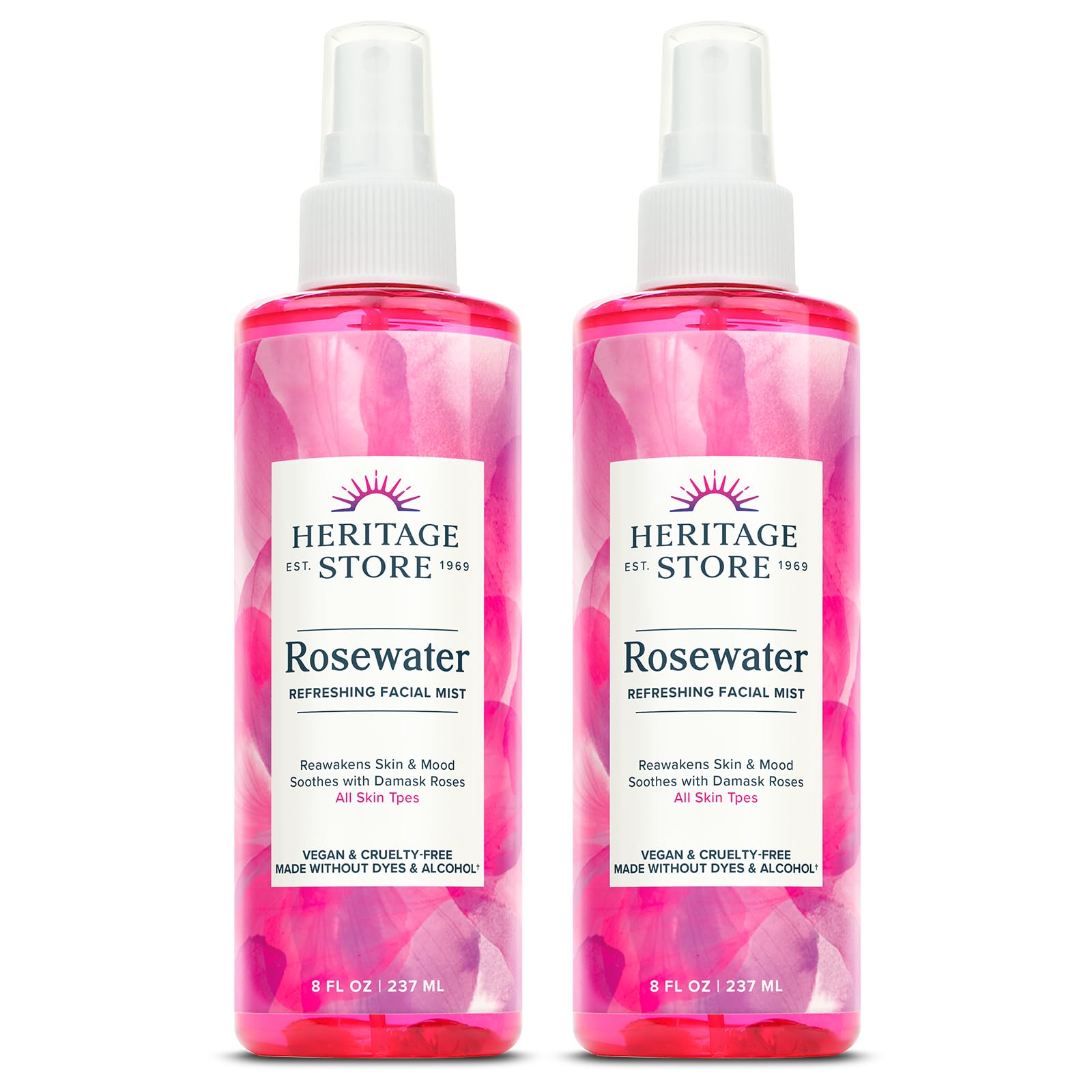 Buy now HERITAGE STORE Rosewater - Refreshing Face Mist with Damask Rose, All Skin Types - Hydrating Rose Water Spray for Glowing Skin Care - No Dyes or Alcohol, Hypoallergenic, Vegan, 60-Day Guarantee, 8oz 8 Fl Oz (Pack of 2) at indiglob india