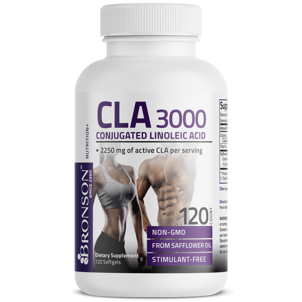 Bronson CLA 3000 Extra High Potency Weight Management Support, 120 Softgels | 2250 mg Active CLA per Serving, Non-Stimulating, 100% Safflower Oil, Lean Body Mass Support, Non-GMO