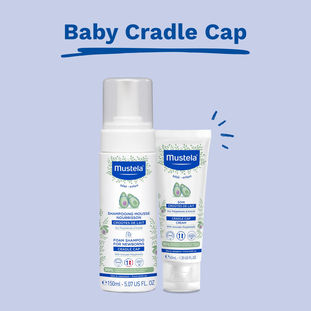 Mustela Cradle Cap Fragrance-Free Baby Shampoo & Cream for Baby & Newborn for Seborrheic Dermatitis - Helps to minimize Scalp Flakes - Clinically & Dermatologist Tested - 2 Items Set