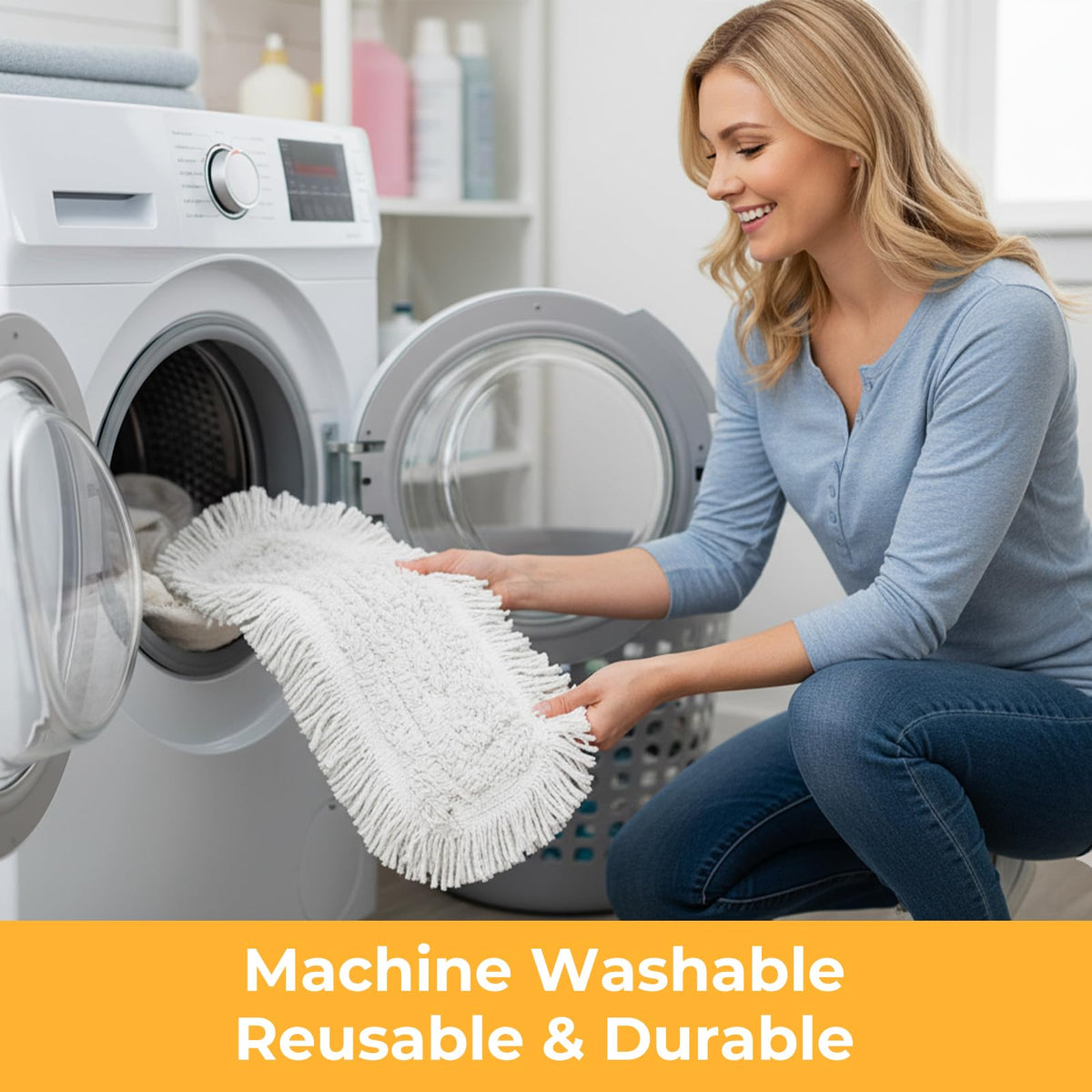 24”Dust Mop for Floor Cleaning, Heavy Duty Sweeper Broom Catches Dust, Pet Hair, and Debris, Washable 2 Cotton Mop Pads, Floor Duster for Hardwood, Tile, Laminate, and LVP Flooring